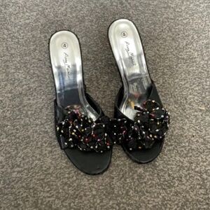 Anne Michelle Black Mules with Colorful Beading
